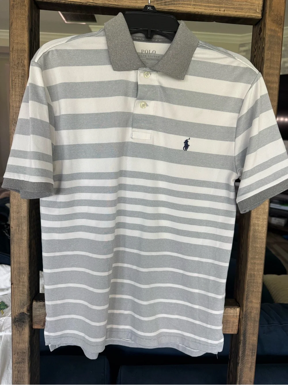 Polo by Ralph Lauren White and Gray Striped Polo M(10-12)